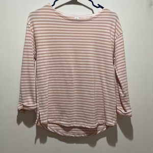 Pink and white striped top, with cuffed sleeves
